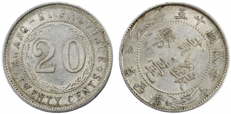 China - Kwangsi 20 Cents 1926 (15 Year) Error / Alignment 50°
Y# 415b; Silver 5...