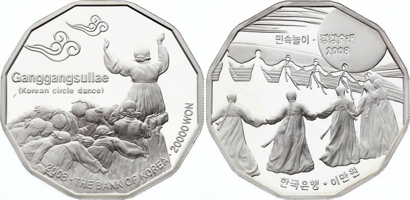 South Korea 20000 Won 2008
KM# 106; Silver; Subject: Mask dance Rev: Ganggangsu...