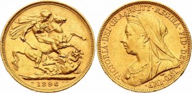 Australia 1 Sovereign 1896 M - Melbourne
KM# 13; Gold (.917) 7.99g 22.05mm; Victoria