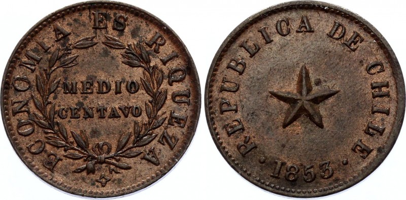 Chile 1/2 Centavo 1853
KM# 126; Mint Luster Remains