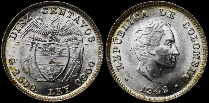 Colombia 10 Centavos 1942 B
КМ# 196; Silver 2.51g; Mint Bogota; UNC/BUNC