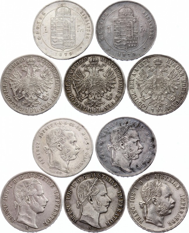 Austria-Hungary Lot of 5 Coins 1860 - 1879
1 Florin / Forint 1860 - 1879; Silve...