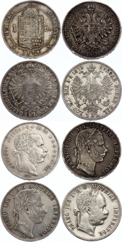 Austria-Hungary Lot of 4 Coins 1860 - 1879
1 Florin / Forint 1860 - 1879; Silve...