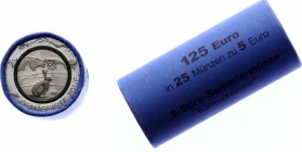 Germany Bank Roll with 25 Coins 5 Euro 2019
Climate zones of the Earth; Trimetallic: copper-nickel core, plastic middle ring and copper nickel outer ...