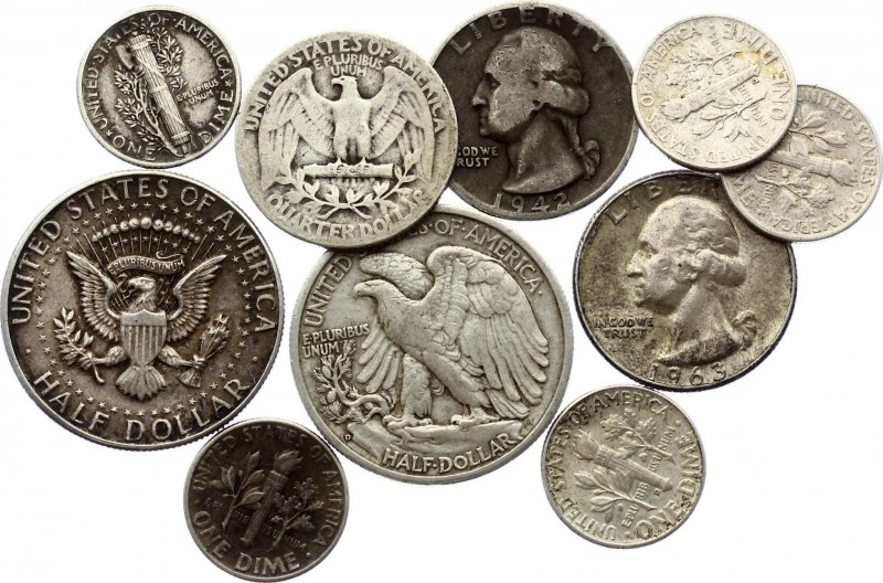 United Staes Lot of 10 Coins 1935 - 1964
Silver; Mostly Different Dates, Denomi...