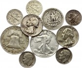 United Staes Lot of 10 Coins 1937 - 1964
Silver; Mostly Different Dates, Denominations & Conditions