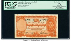 Australia Commonwealth Bank of Australia 10 Shillings ND (1942) Pick 25b R13 PCGS Apparent Choice About New 55. Mounting remnants and stains on back a...