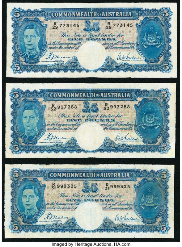 Australia Commonwealth Bank of Australia 5 Pounds ND (1939) Pick 27a R45, Three ...