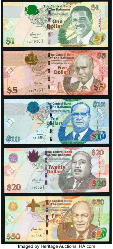 Bahamas Central Bank 1 Dollar 2008 Pick 71; 5 Dollars 2007 Pick 72; 10 Dollars 2...