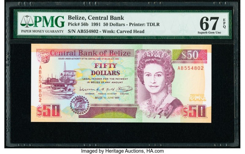 Belize Central Bank 50 Dollars 1.6.1991 Pick 56b PMG Superb Gem Unc 67 EPQ. 

HI...