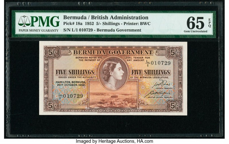 Bermuda Bermuda Government 5 Shillings 20.10.1952 Pick 18a PMG Gem Uncirculated ...