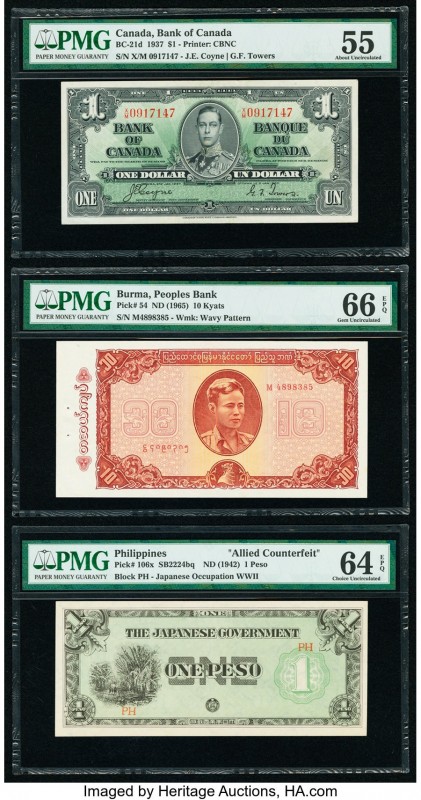 Burma Peoples Bank 10 Kyats ND (1965) Pick 54 PMG Gem Uncirculated 66 EPQ; Phili...
