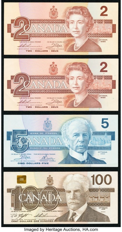 Canada Bank of Canada 2 Dollars 1986 BC-55b (2); 5 Dollars 1986 BC-56a; 100 Doll...