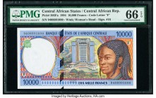 Central African States Banque des Etats de l'Afrique Centrale, Central African Republic 10,000 Francs 1994 Pick 305Fa PMG Gem Uncirculated 66 EPQ. 

H...