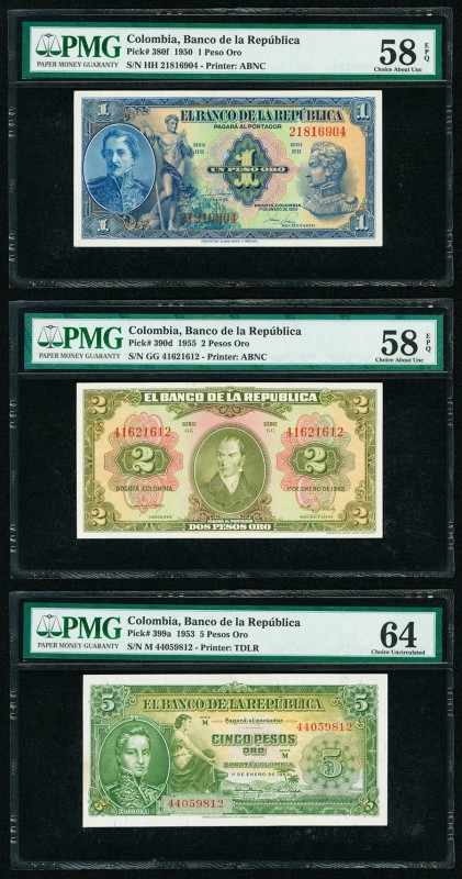Colombia Banco de la Republica 1; 2; 5; 20; 50; 100 Pesos Oro 1.1.1950; 1.1.1955...