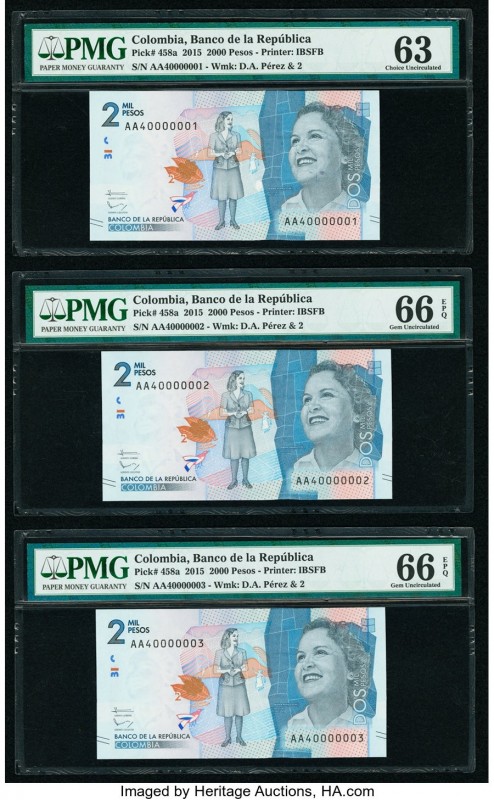 Colombia Banco de la Republica 2000 Pesos 2015 (ND 2016) Pick 458a Three Fancy S...
