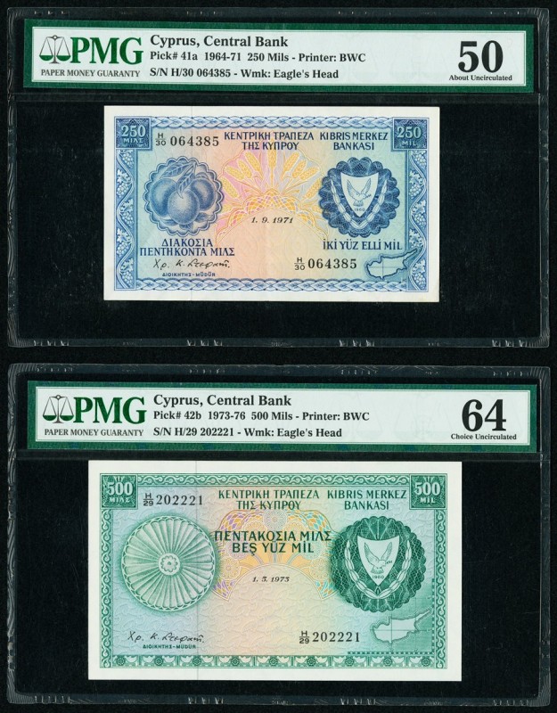 Cyprus Central Bank of Cyprus 250; 500 Mils 1.9.1971; 1.5.1975 Pick 41a; 42b Two...