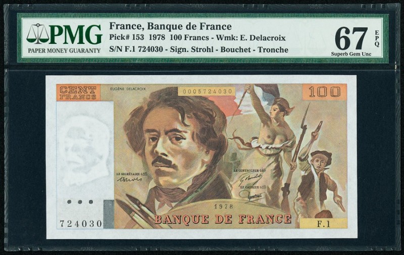 France Banque de France 100 Francs 1978 Pick 153 PMG Superb Gem Unc 67 EPQ. 

HI...