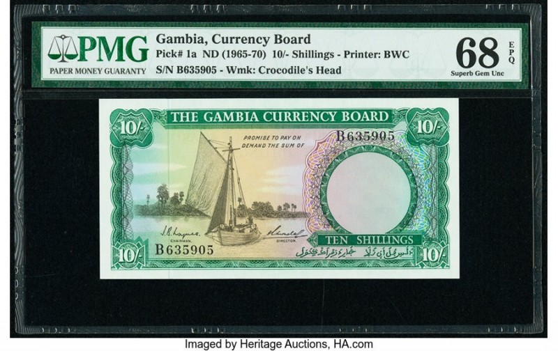 Gambia The Gambia Currency Board 10 Shillings ND (1965-70) Pick 1a PMG Superb Ge...