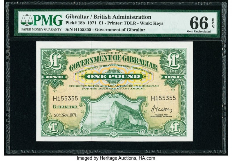 Gibraltar Government of Gibraltar 1 Pound 20.11.1971 Pick 18b PMG Gem Uncirculat...