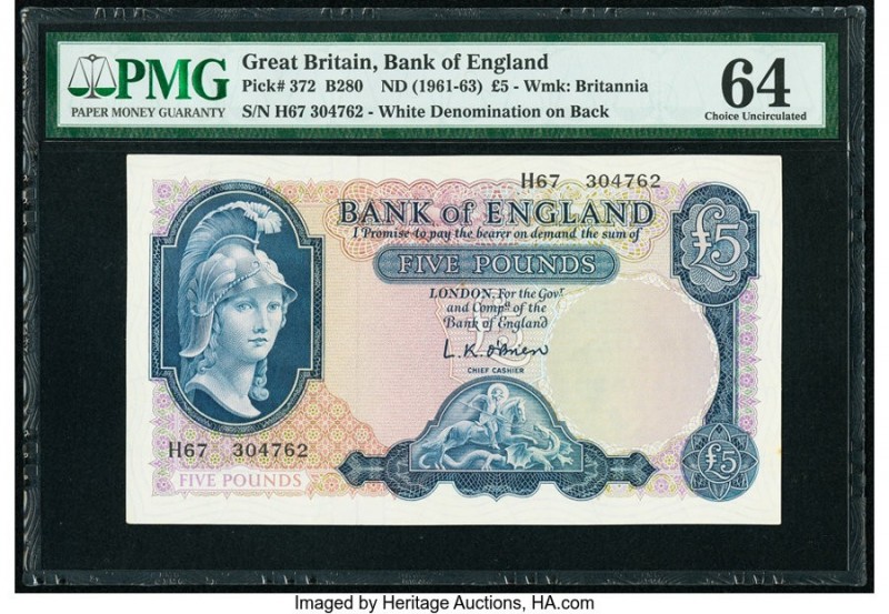 Great Britain Bank of England 5 Pounds ND (1961-63) Pick 372 PMG Choice Uncircul...
