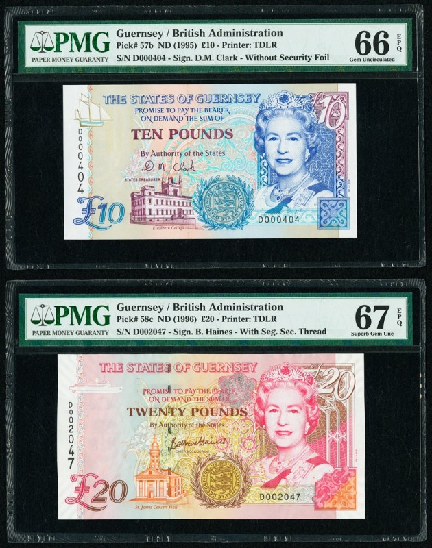 Guernsey States of Guernsey 10; 20 Pounds ND (1995); ND (1966) Pick 57b; 58c Two...