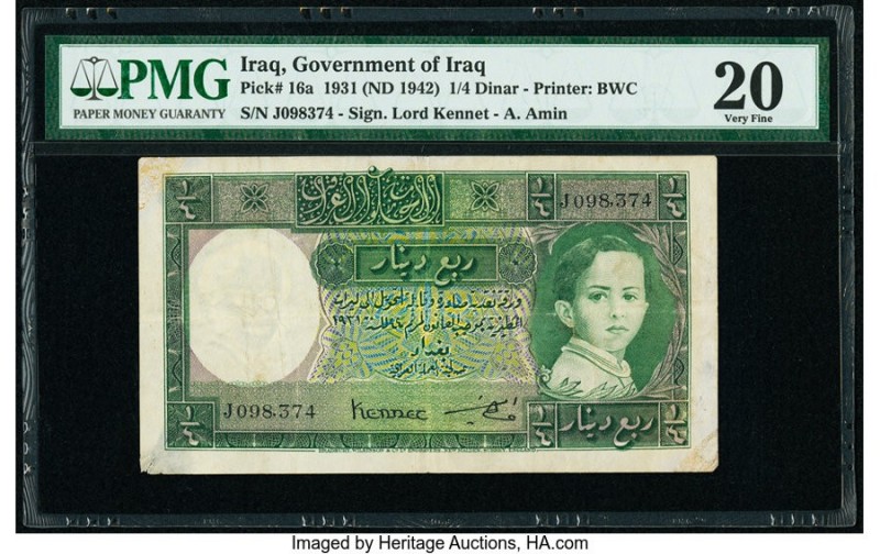 Iraq Government of Iraq 1/4 Dinar 1931 (ND 1942) Pick 16a PMG Very Fine 20. Repa...