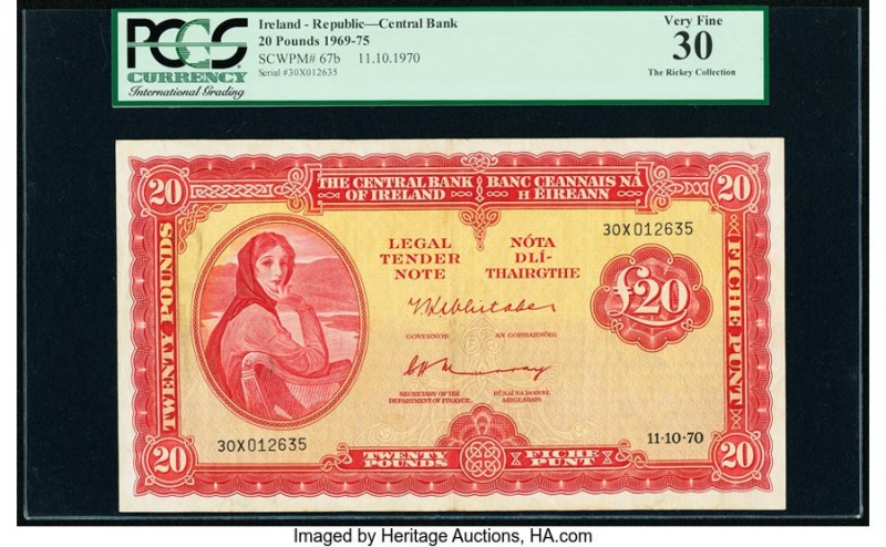 Ireland - Republic Central Bank of Ireland 20 Pounds 11.10.1970 Pick 67b PCGS Ve...