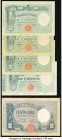 Italy Banca d'Italia 50 Lira 15.4.1935 Pick 47c; 100 Lira 17.2.1930 Pick 48b; 50 Lira 11.8.1943 (2); 11.11.1944 Pick 65 Very Good or Better. Edge spli...