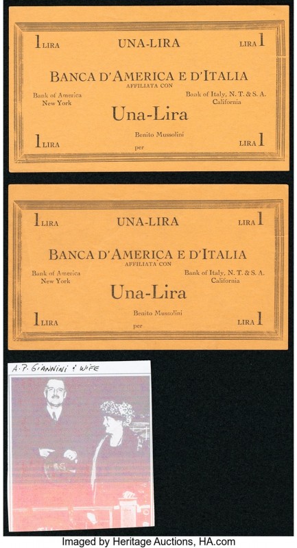 Italy Banca d'America e d'Italia 1 Lira ND Extremely Fine. Lot includes a pictur...