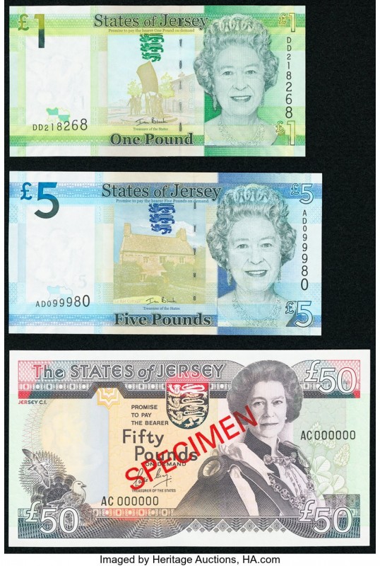 Jersey States of Jersey 50 Pounds ND (1989) Pick 19s Specimen; 1; 5 Pounds ND (2...