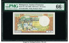 Madagascar Institut d'Emission 100 Francs = 20 Ariary ND (1966) Pick 57a PMG Gem Uncirculated 66 EPQ. 

HID09801242017

© 2020 Heritage Auctions | All...