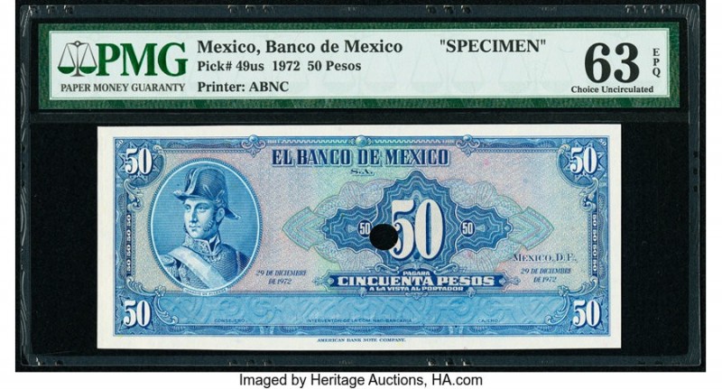 Mexico Banco de Mexico 50 Pesos 29.12.1972 Pick 49us Specimen PMG Choice Uncircu...