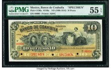 Mexico Banco De Coahuila 10 Pesos ND (1898-1914) Pick S196s M168s Specimen PMG About Uncirculated 55 EPQ. Three POCs; red Specimen overprints.

HID098...