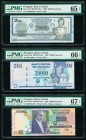 Paraguay Banco Central del Paraguay 20,000 (2); 50,000 Guaranies 2005; 2007 (2) Pick 225; 230a; 232a Three Examples PMG Gem Uncirculated 65 EPQ; Gem U...