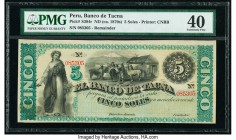 Peru Banco de Tacna 5 Soles ND (ca. 1870s) Pick S384r Remainder PMG Extremely Fine 40. Thinning.

HID09801242017

© 2020 Heritage Auctions | All Right...