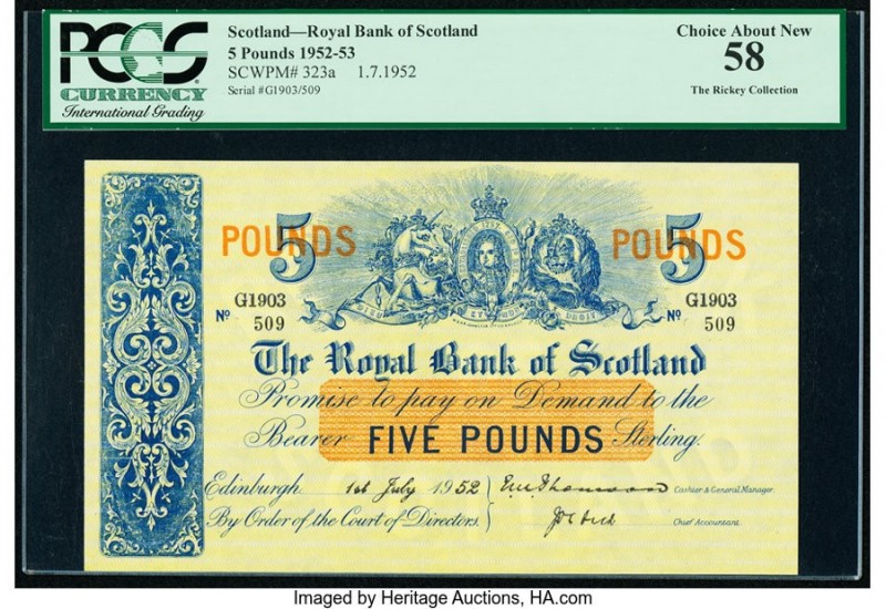 Scotland Royal Bank of Scotland 5 Pounds 1.7.1952 Pick 323a PCGS Choice About Ne...