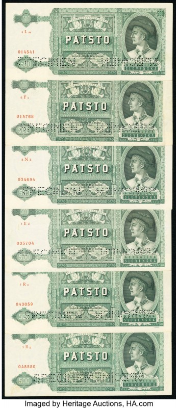 Slovakia Slovenska Narodna Banka 500 Korun 12.7.1941 Pick 12s Group of 6 Specime...