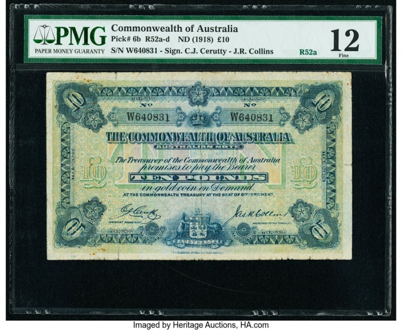 Australia Commonwealth of Australia 10 Pounds ND (1918) Pick 6b R52a PMG Fine 12...