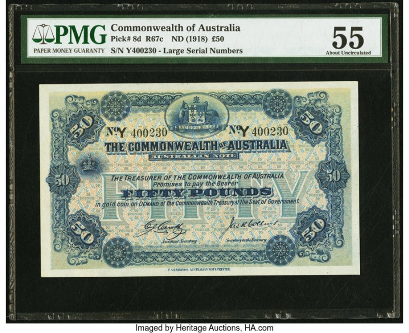 Australia Commonwealth of Australia 50 Pounds ND (1918) Pick 8d R67c PMG About U...