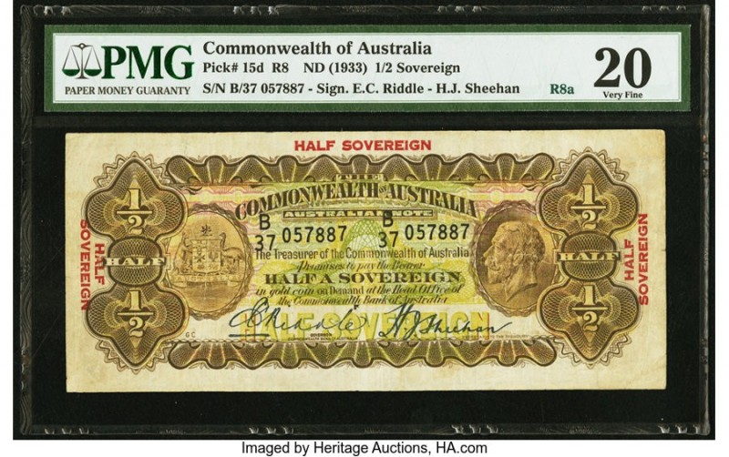 Australia Commonwealth of Australia 1/2 Sovereign ND (1933) Pick 15d R8a PMG Ver...