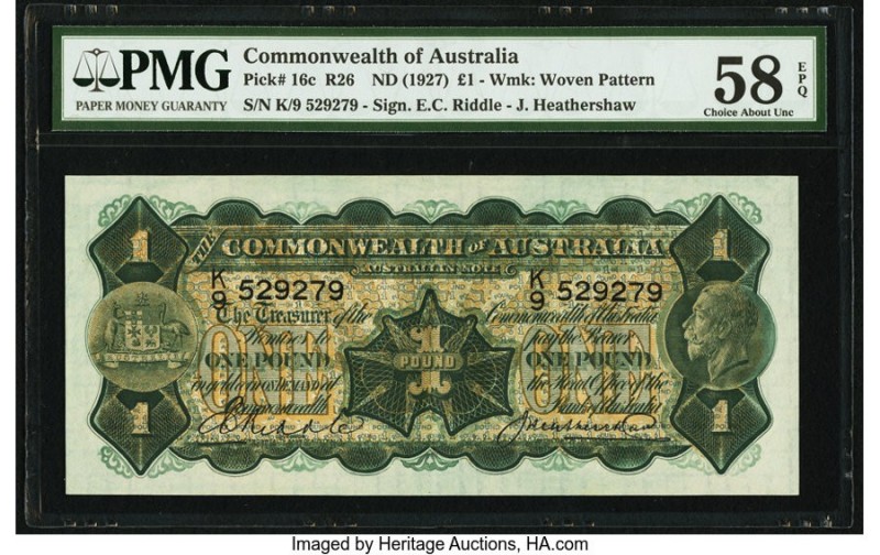 Australia Commonwealth of Australia 1 Pound ND (1927) Pick 16c R26 PMG Choice Ab...