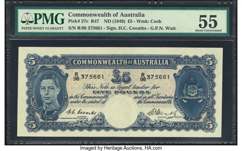 Australia Commonwealth of Australia 5 Pounds ND (1949) Pick 27c R47 PMG About Un...