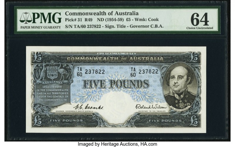 Australia Commonwealth of Australia 5 Pounds ND (1954-59) Pick 31 R49 PMG Choice...