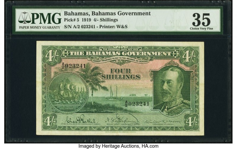 Bahamas Bahamas Government 4 Shillings 1919 (ND 1935) Pick 5 PMG Choice Very Fin...
