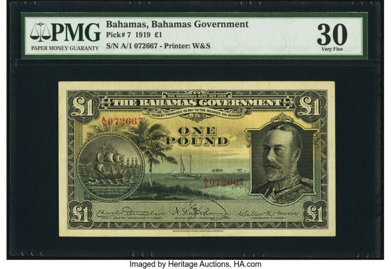 Bahamas Bahamas Government 1 Pound 1919 (ND 1930) Pick 7 PMG Very Fine 30. An im...