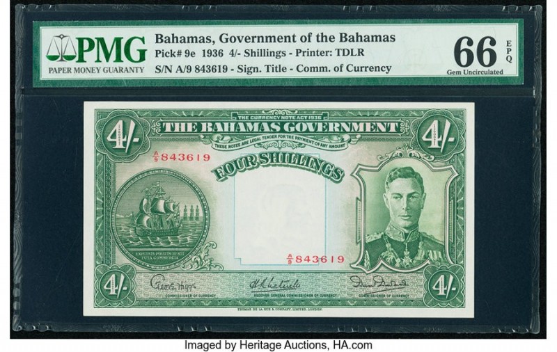 Bahamas Bahamas Government 4 Shillings 1936 Pick 9e PMG Gem Uncirculated 66 EPQ....