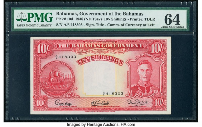 Bahamas Bahamas Government 10 Shillings 1936 (ND 1947) Pick 10d PMG Choice Uncir...
