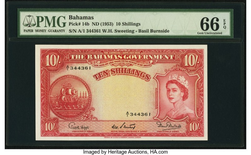Bahamas Bahamas Government 10 Shillings ND (1953) Pick 14b PMG Gem Uncirculated ...