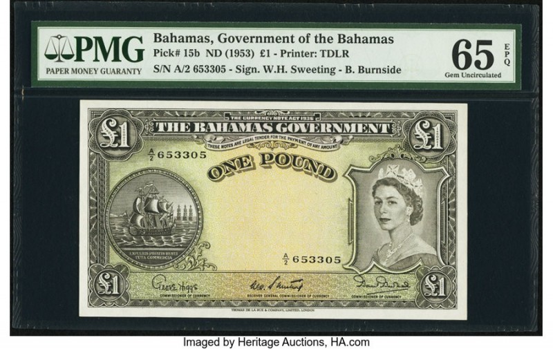 Bahamas Bahamas Government 1 Pound ND (1953) Pick 15b PMG Gem Uncirculated 65 EP...